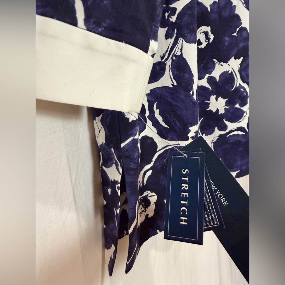 NWT Jones New York Signature Cotton V Neck Tunic Top Floral Print - Navy Wht -XL - Picture 7 of 10